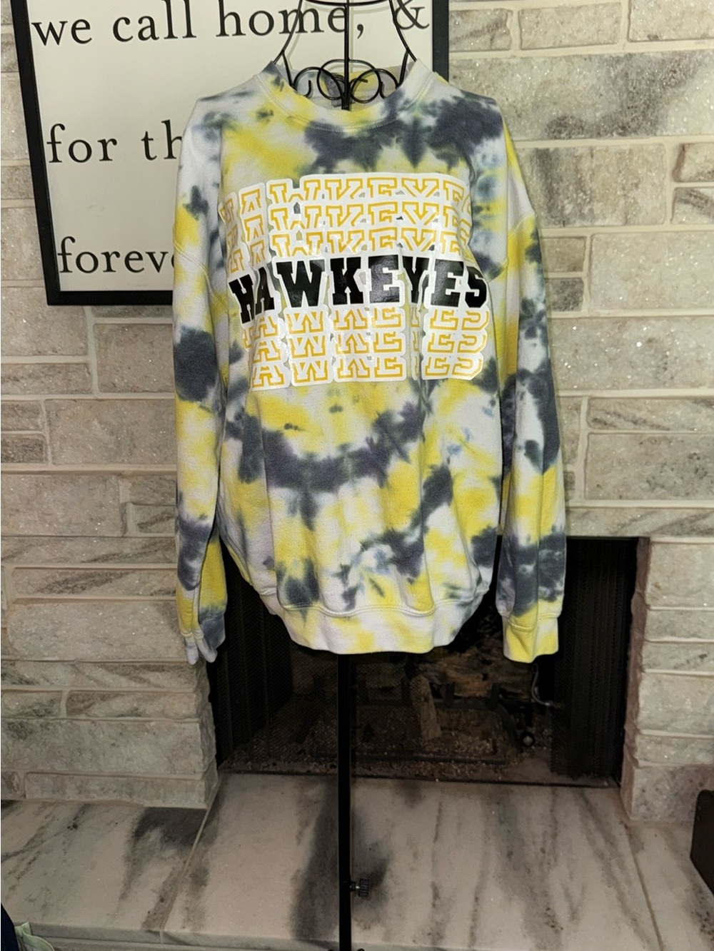 Iowa Hawkeyes Tie-Dye Crewneck Sweatshirt - Yellow, Gray, White